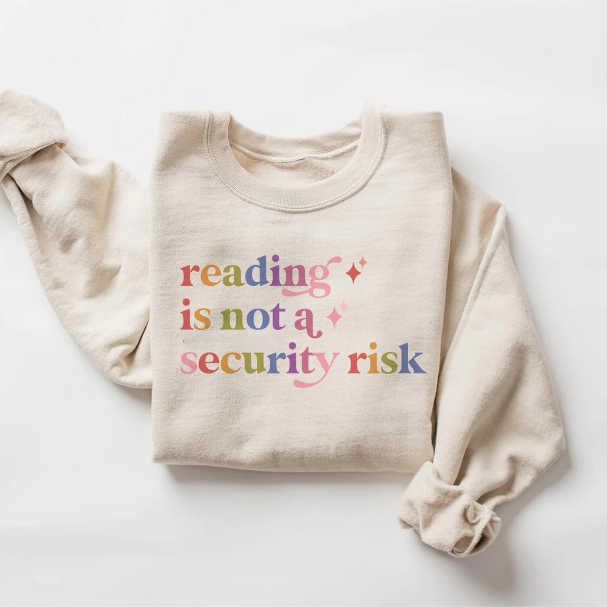 Reading is not a Security Risk Care & Resist Gildan crewneck sweatshirt in Sand