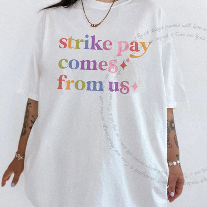Strike Pay Comes From Us Care & Resist progressive t-shirt in White