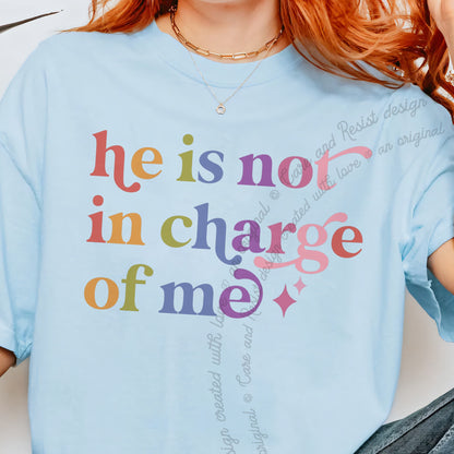 He is not in Charge of Me Care & Resist progressive t-shirt in Chambray