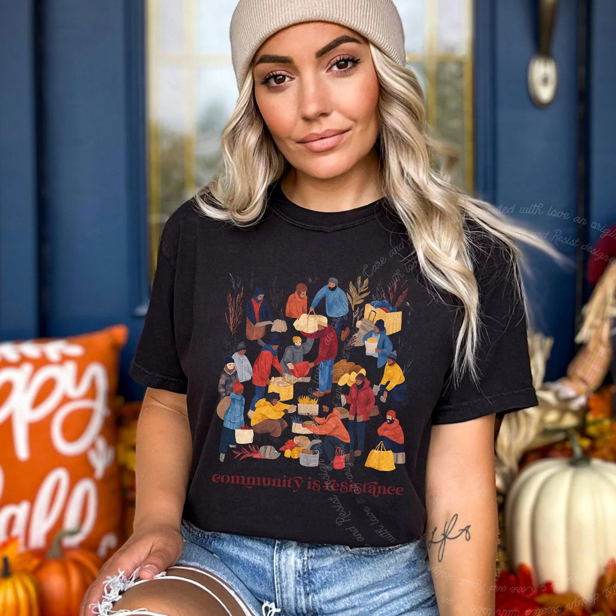 Community Is Resistance Harvest Care & Resist progressive t-shirt in Black