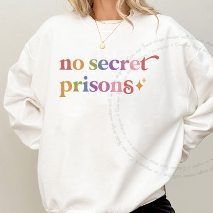 No Secret Prisons Care & Resist Gildan crewneck sweatshirt in White