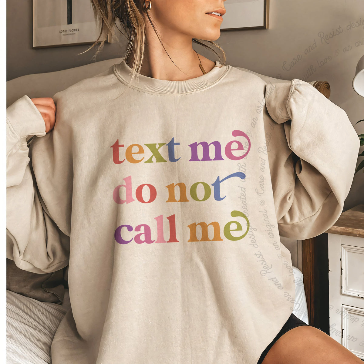 Text Me Do not Call Me Care & Resist Gildan crewneck sweatshirt in Sand