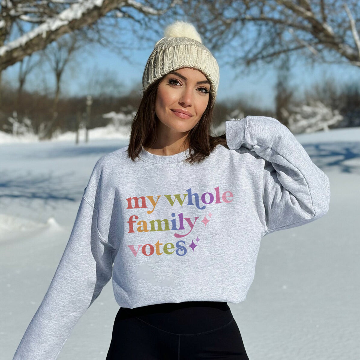 My Whole Family Votes Care & Resist Gildan crewneck sweatshirt in Sport Grey