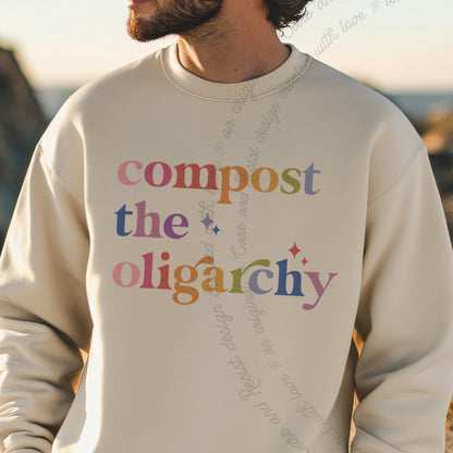 Compost the Oligarchy Care & Resist Gildan crewneck sweatshirt in Sand