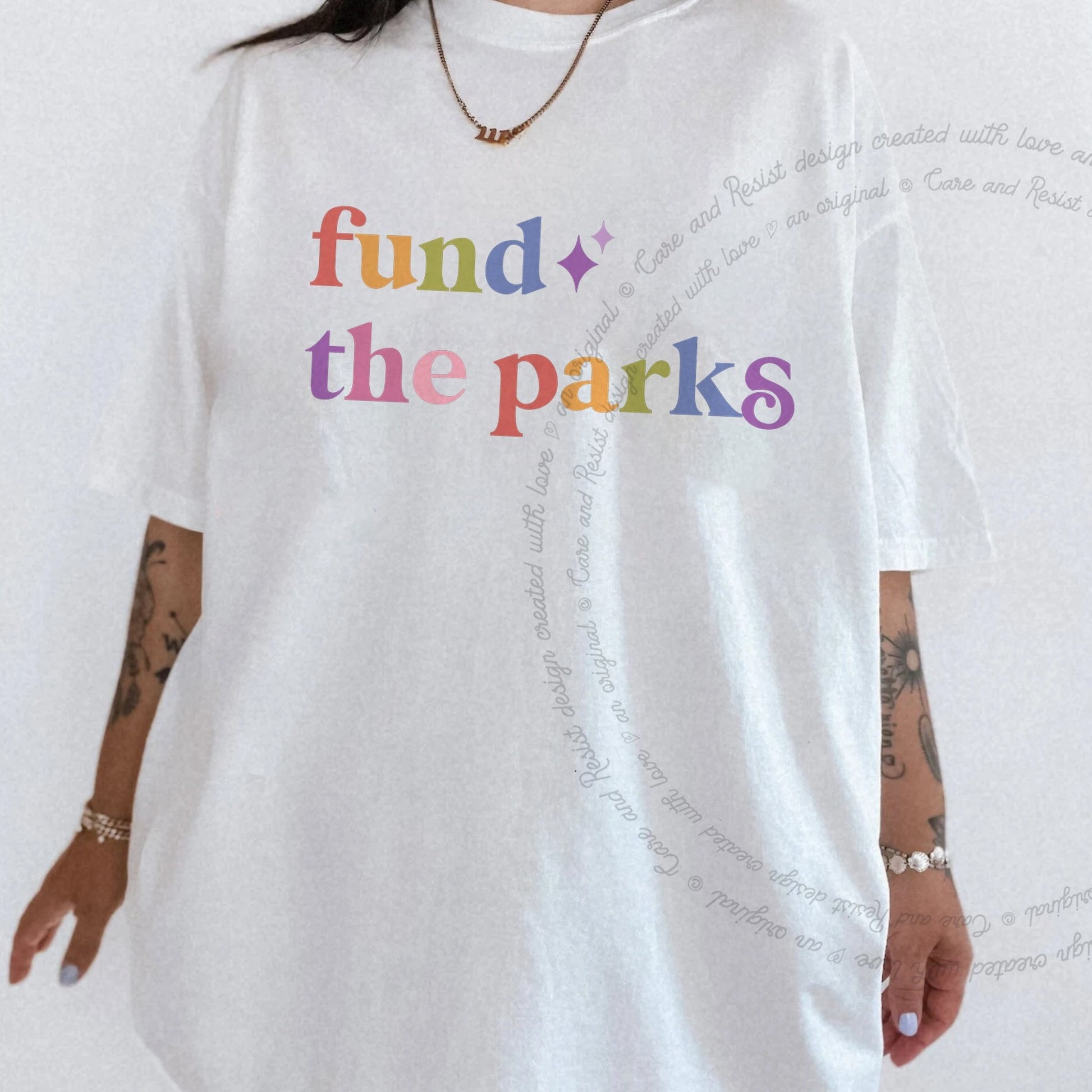 Fund the Parks Care & Resist rainbow Comfort Colors tee, White