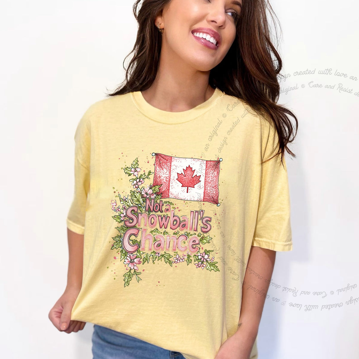 Not a Snowball's Chance Care & Resist progressive t-shirt in Banana