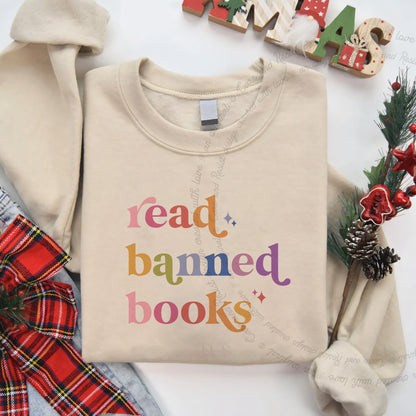 Read Banned Books Care & Resist Gildan crewneck sweatshirt in Sand