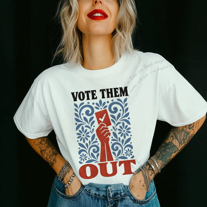Vote Them Out Folk Ballot Care & Resist progressive t-shirt in White