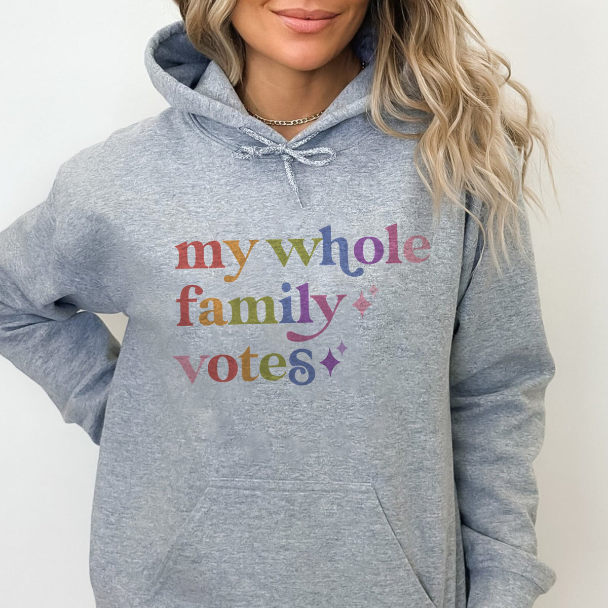 My Whole Family Votes Care & Resist Gildan hoodie in Sport Grey