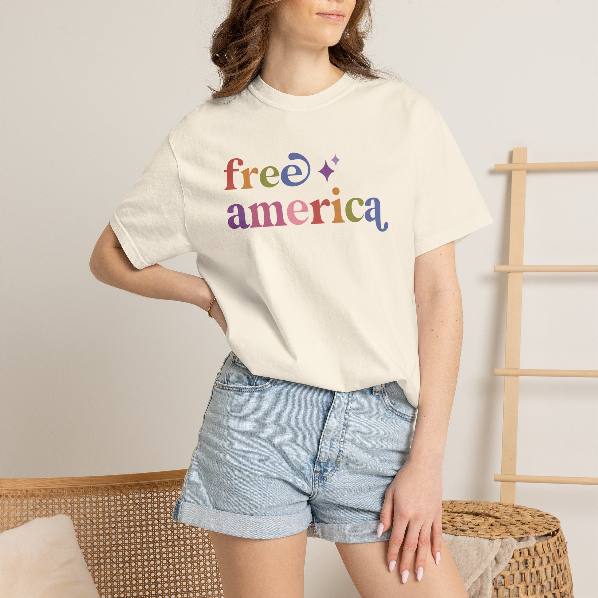 Free America Care & Resist rainbow Comfort Colors tee