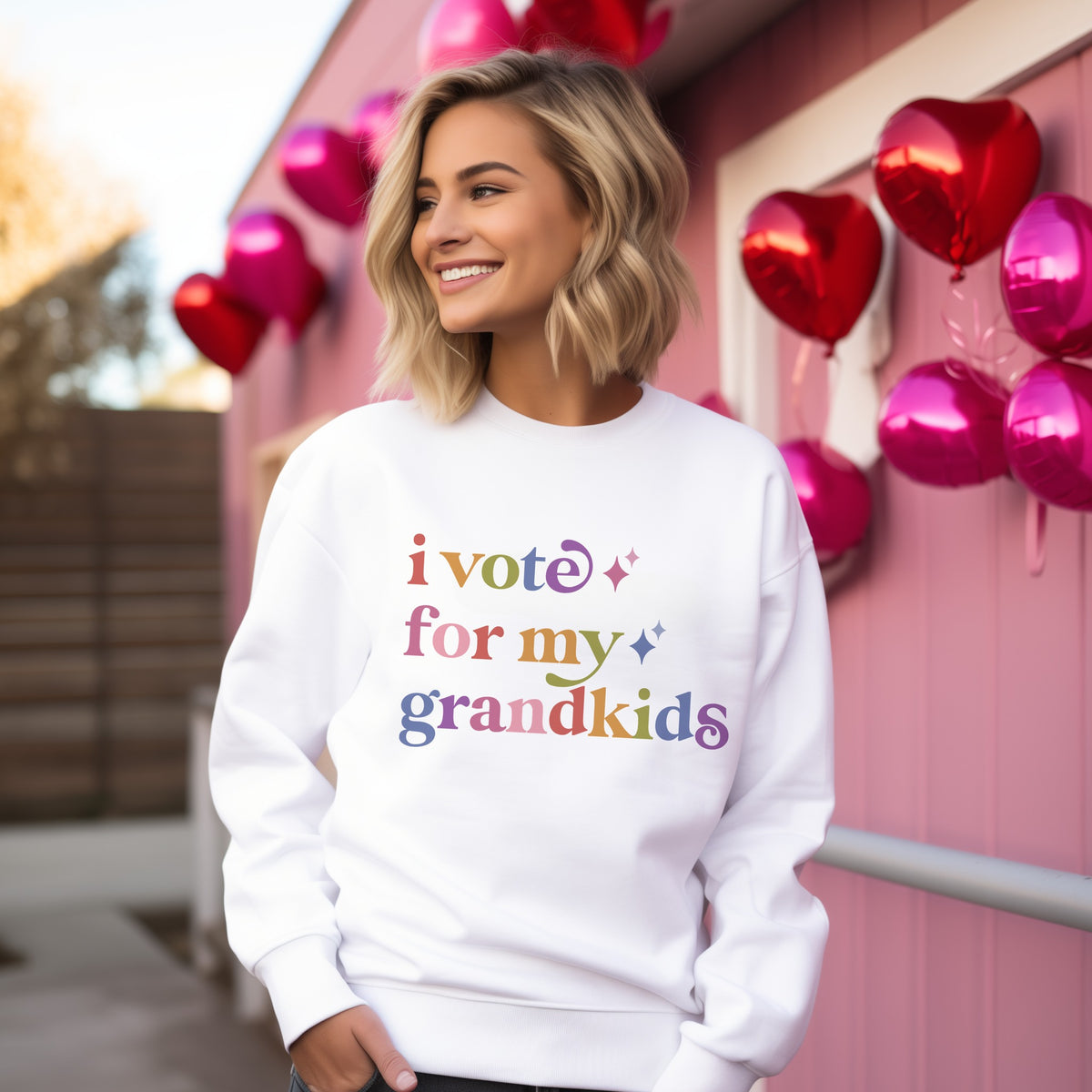 I Vote for My Grandkids Care & Resist Gildan crewneck sweatshirt in White