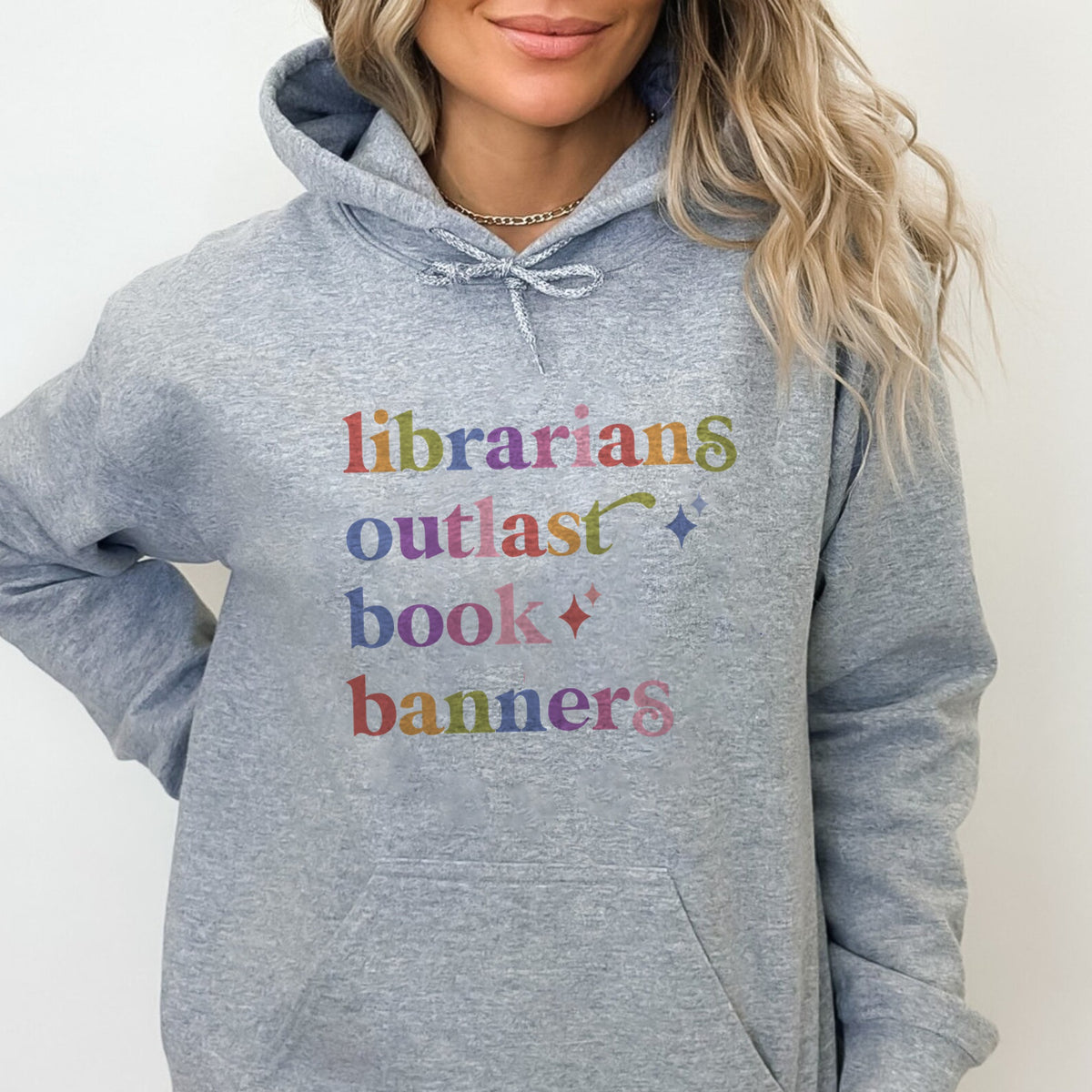 Librarians Outlast Book Banners Care & Resist Gildan hoodie in Sport Grey
