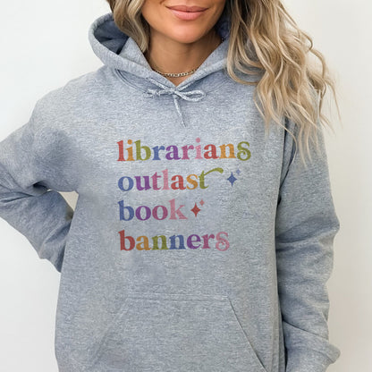 Librarians Outlast Book Banners Care & Resist Gildan hoodie in Sport Grey