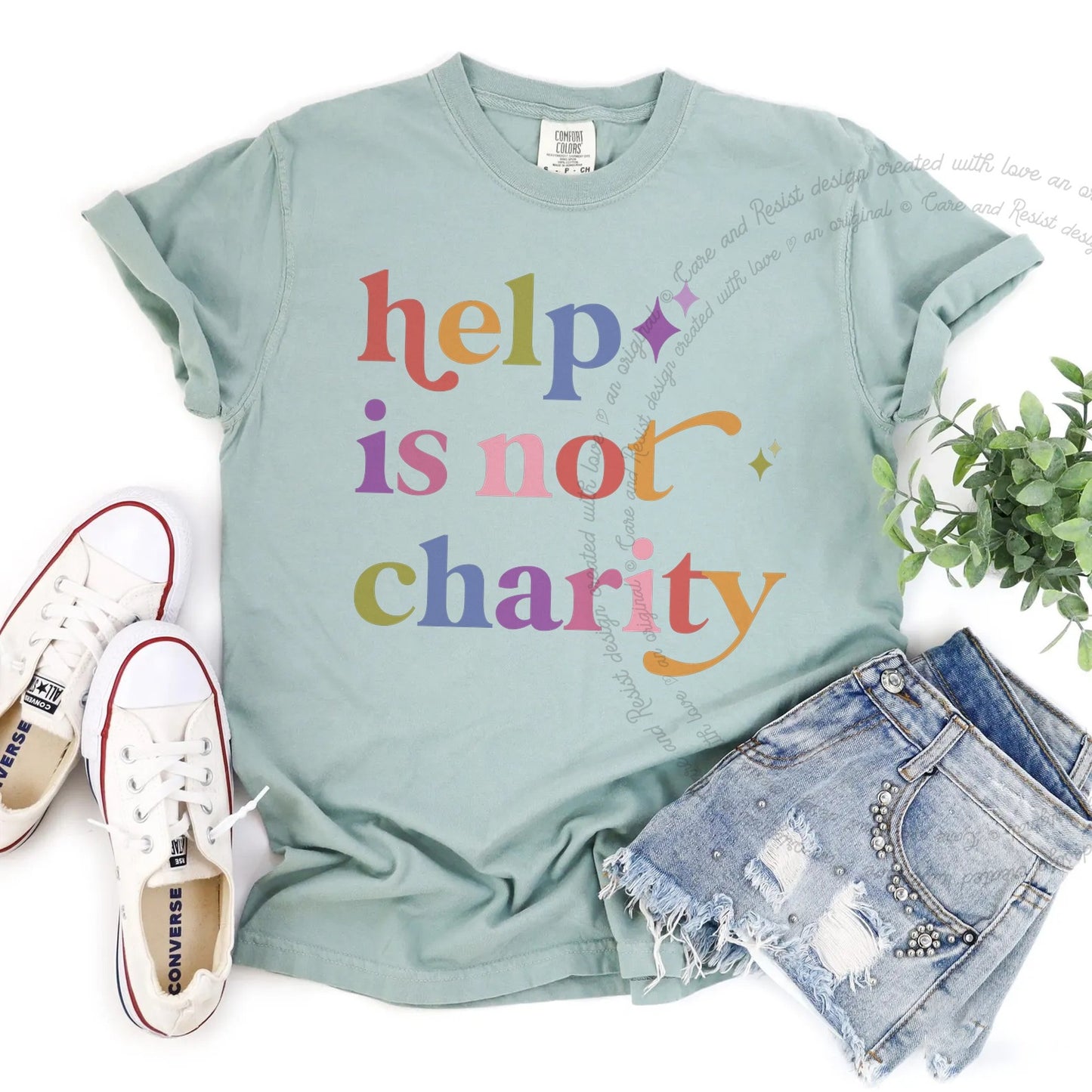 Help is not Charity Care & Resist rainbow Comfort Colors tee, Bay