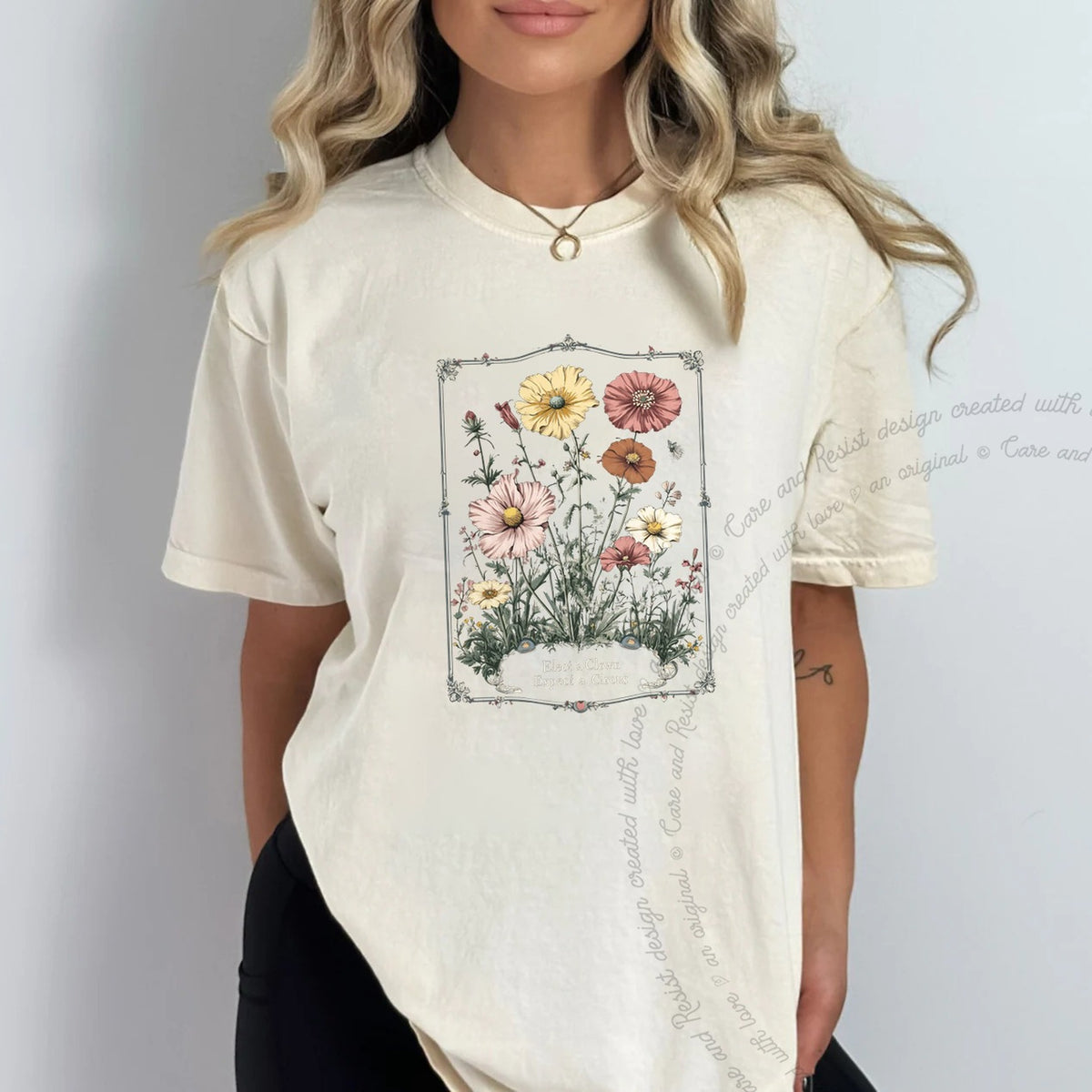 Elect a Clown Expect a Circus Floral Care & Resist progressive t-shirt in Ivory