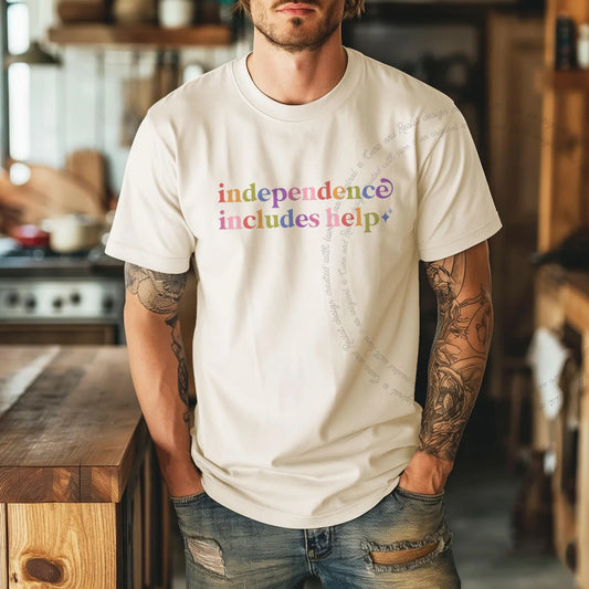 Independence Includes Help Care & Resist tee in Ivory
