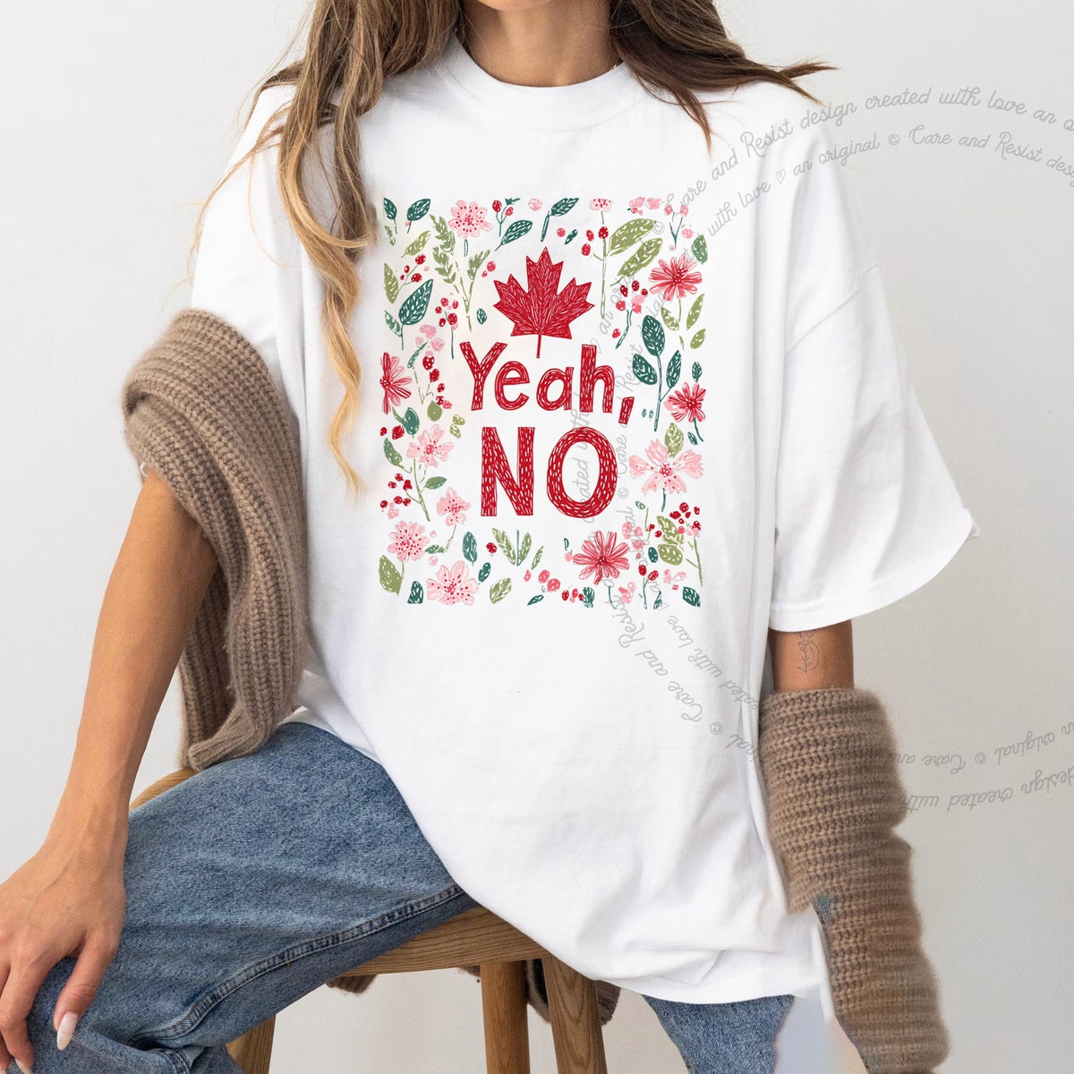 Yeah, No Care & Resist progressive t-shirt in White