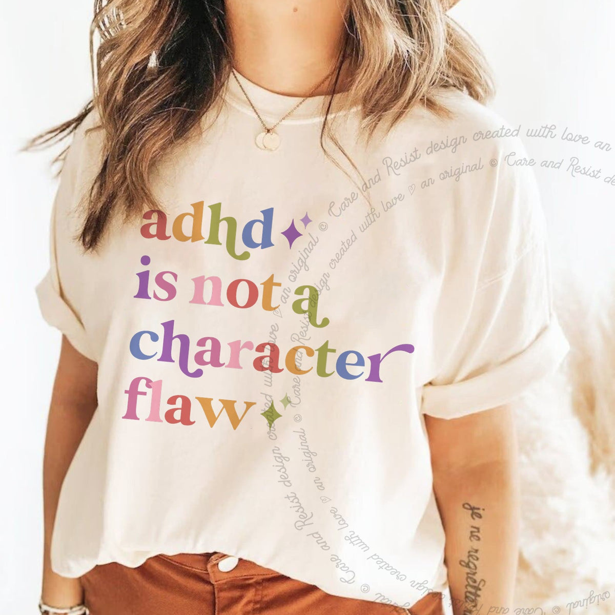 Adhd is not a Character Flaw Care & Resist rainbow tee