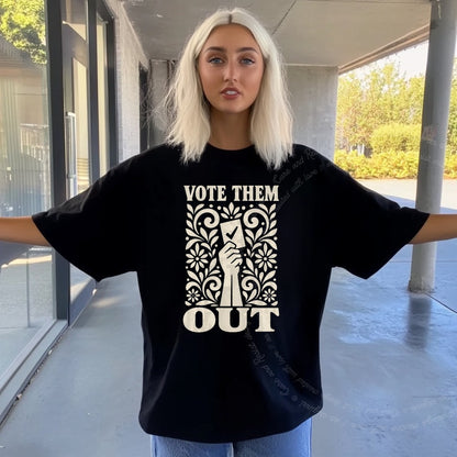 Vote Them Out Ballot Linocut Care & Resist progressive t-shirt in Black