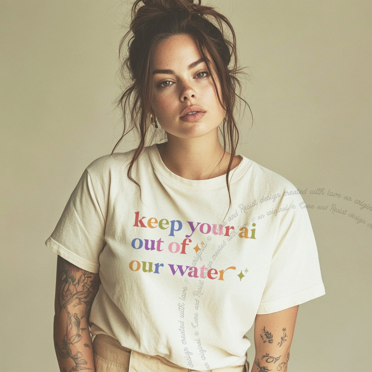 Keep Your Ai Out of Our Water Care & Resist tee in Ivory