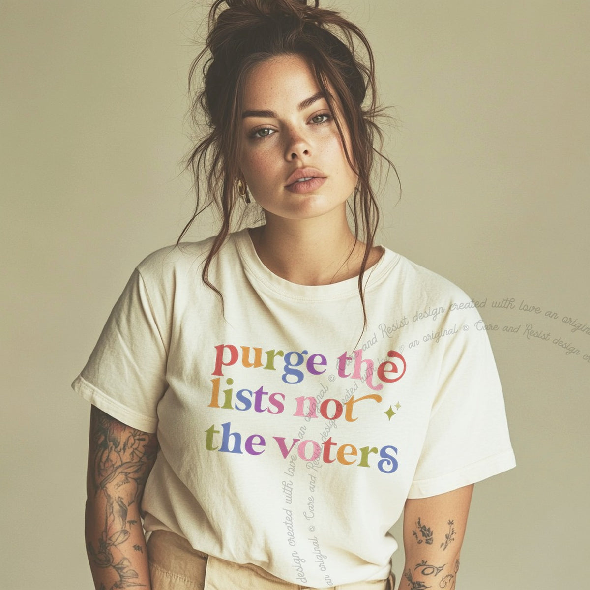 Purge the Lists not the Voters Care & Resist tee in Ivory