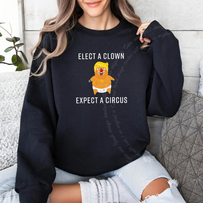 Elect a Clown Expect a Circus Trump Care & Resist Gildan crewneck sweatshirt in Black