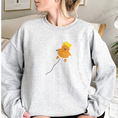 Trump Baby Blimp Care & Resist Gildan crewneck sweatshirt in Sport Grey