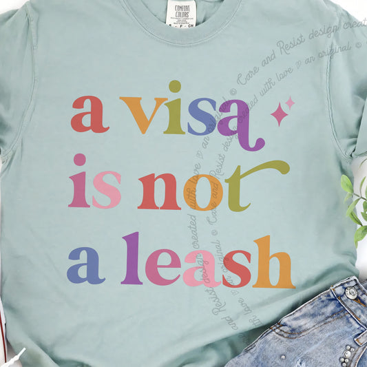 A Visa is not a Leash Care & Resist progressive t-shirt in Bay