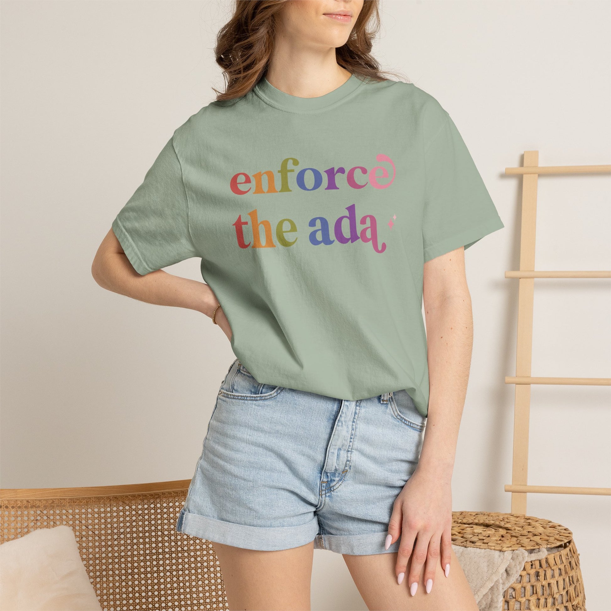 Enforce the Ada Care & Resist rainbow Comfort Colors tee