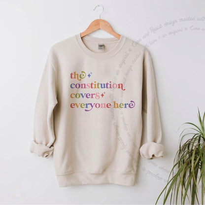 The Constitution Covers Everyone Here Care & Resist Gildan crewneck sweatshirt in Sand