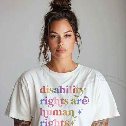 Disability Rights are Human Rights Care & Resist rainbow Comfort Colors tee, White