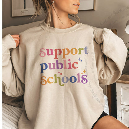 Support Public Schools Care & Resist Gildan crewneck sweatshirt in Sand