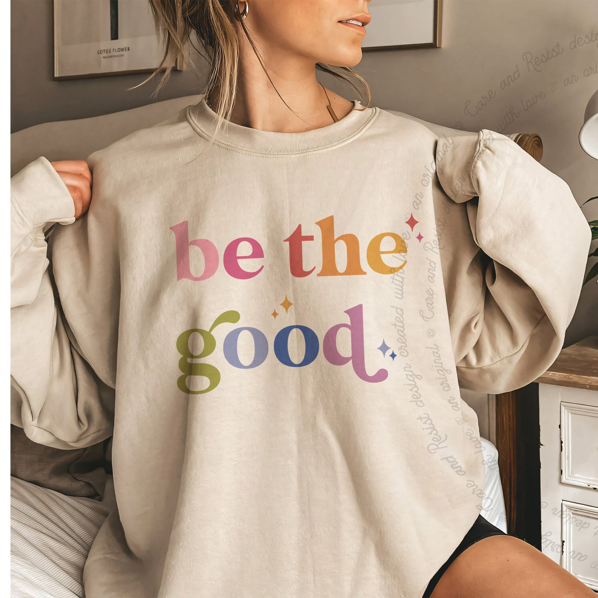 Be the Good Care & Resist Gildan crewneck sweatshirt in Sand