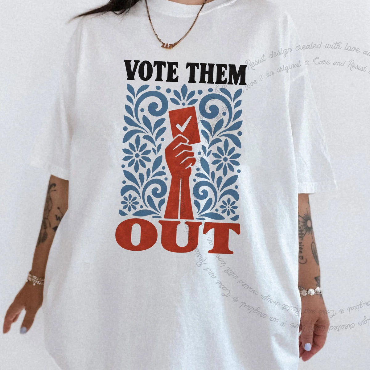 Vote Them Out Folk Ballot Care & Resist progressive t-shirt in White