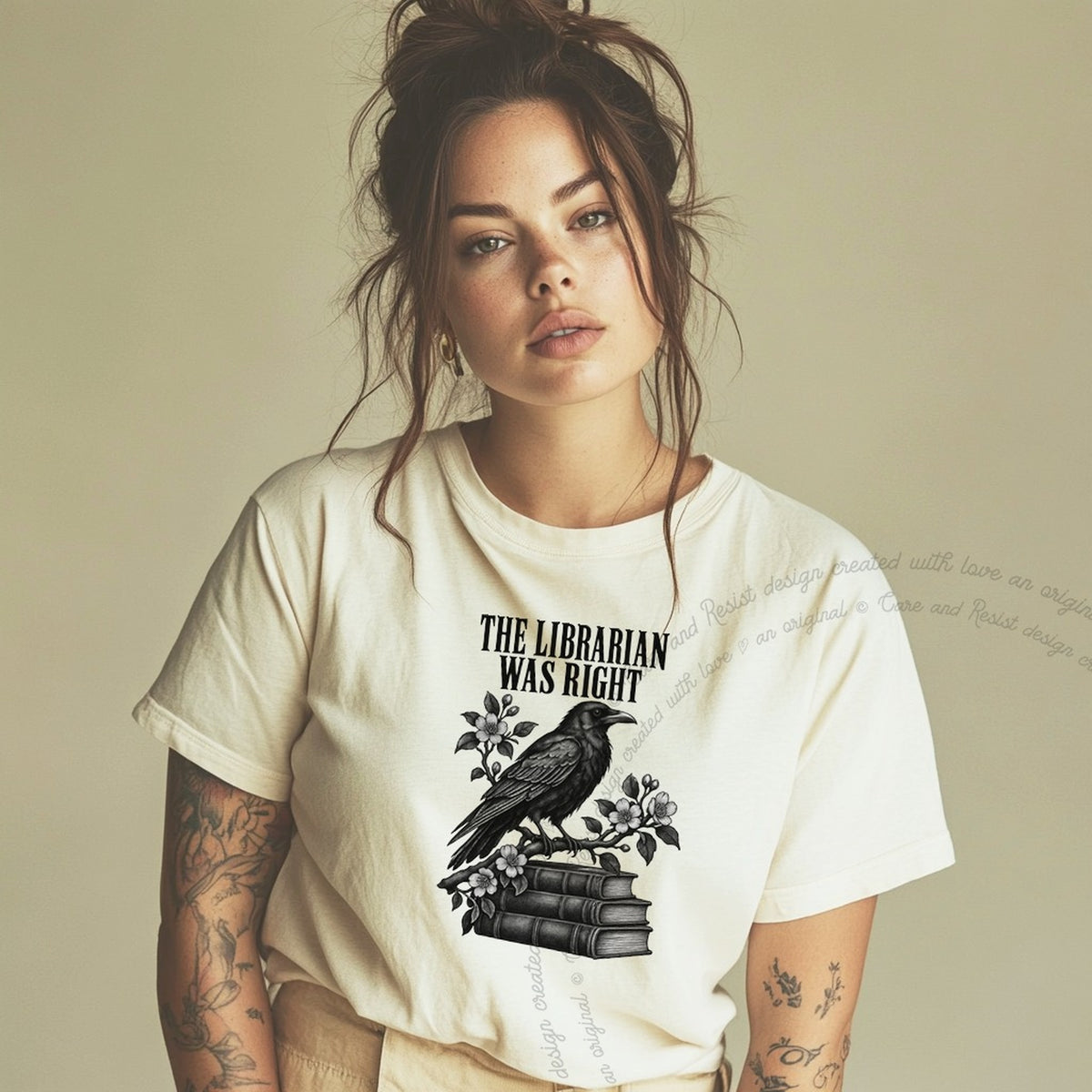 The Librarian Was Right Raven Care & Resist progressive t-shirt in Ivory