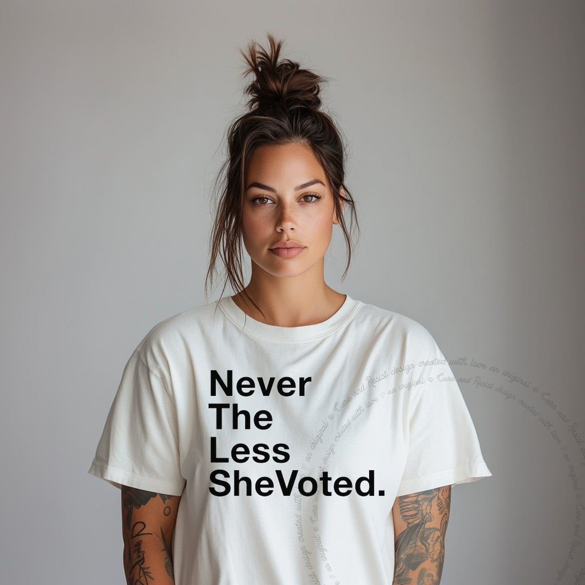 Nevertheless She Voted Care & Resist progressive t-shirt in Ivory