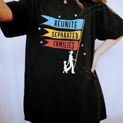 Reunite Separated Families Flags Care & Resist progressive t-shirt in Black