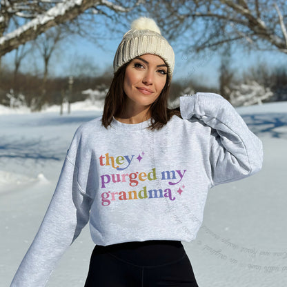 They Purged My Grandma Care & Resist Gildan crewneck sweatshirt in Sport Grey