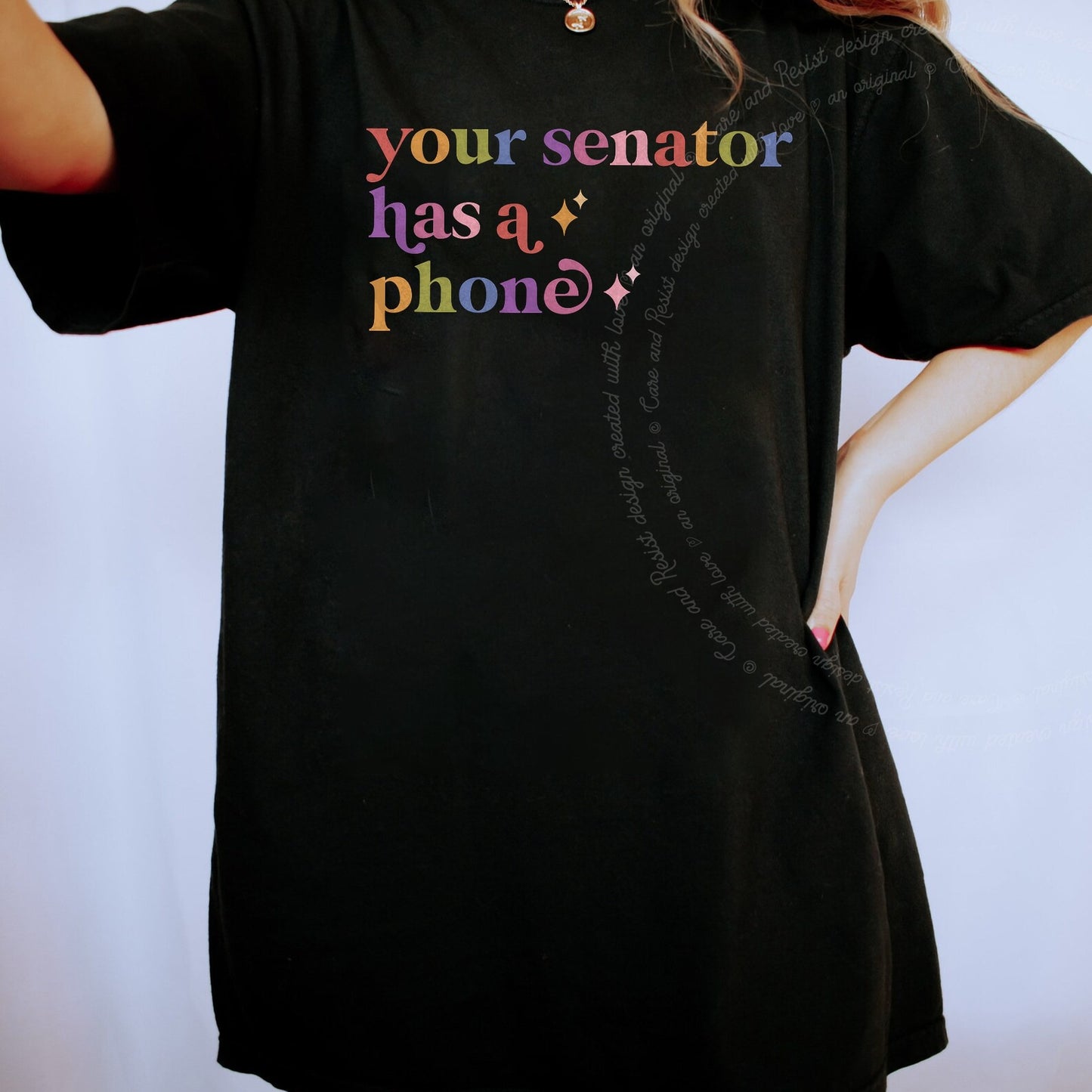 Your Senator Has a Phone Care & Resist rainbow Comfort Colors tee, Black