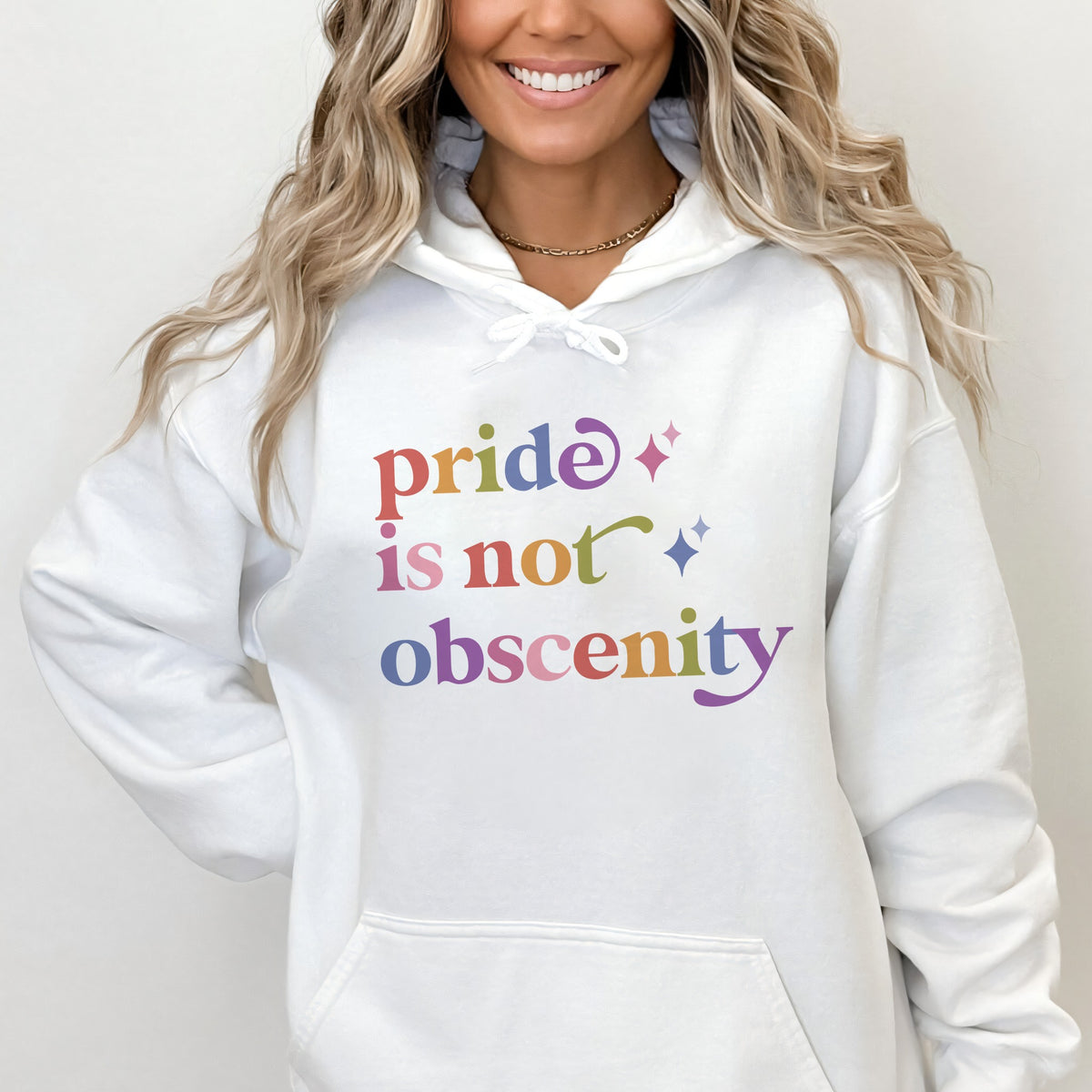 Pride is not Obscenity Care & Resist Gildan hoodie in White