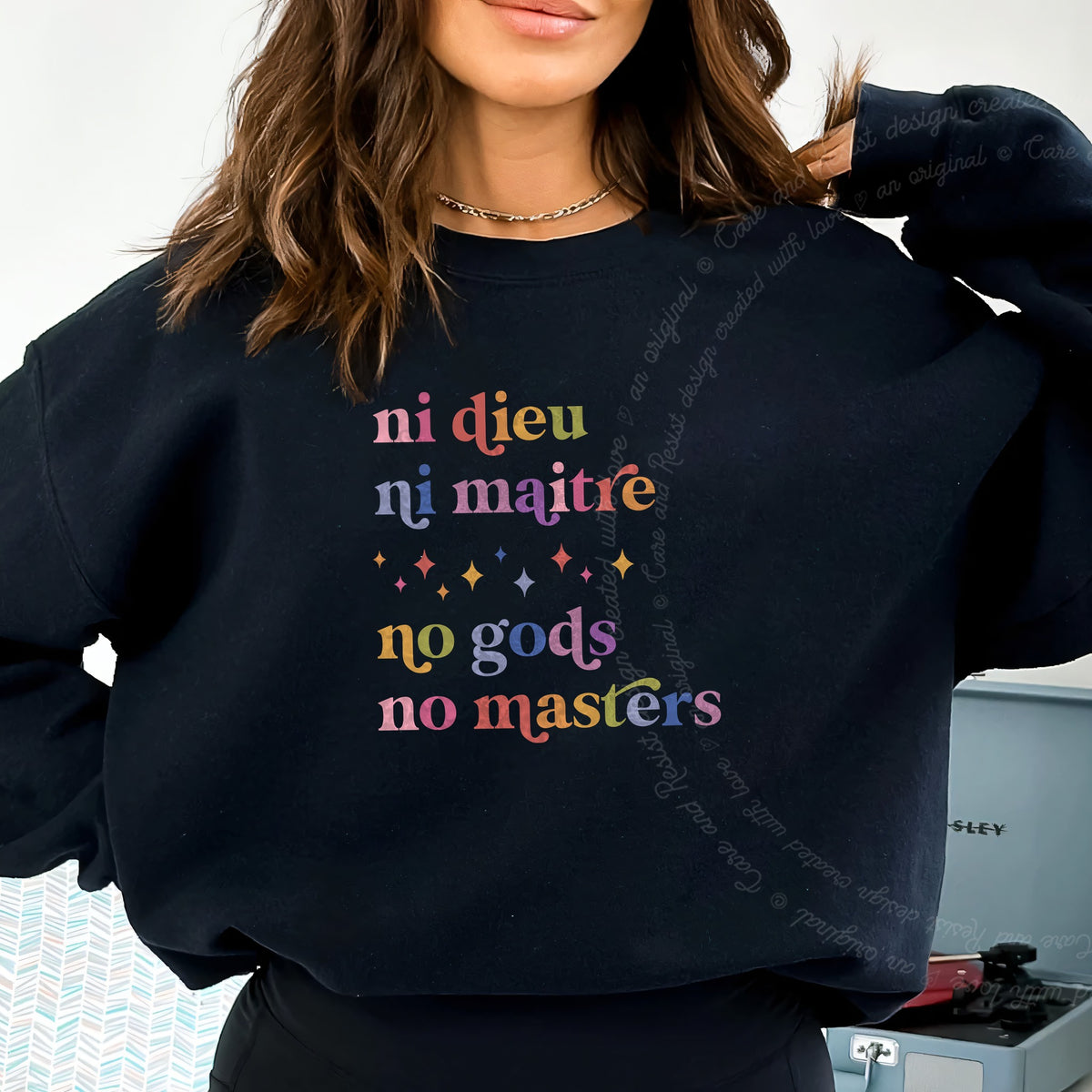 Ni Dieu Ni Maitre No Gods No Masters Care & Resist Gildan crewneck sweatshirt in Black
