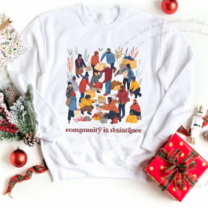 Community is Resistance Retro People Care & Resist Gildan crewneck sweatshirt in White