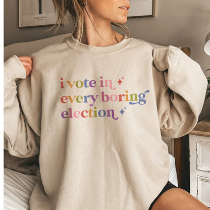 I Vote in Every Boring Election Care & Resist Gildan crewneck sweatshirt in Sand
