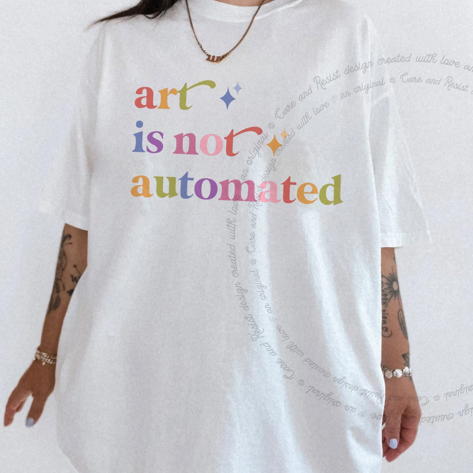 Art is not Automated Care & Resist rainbow Comfort Colors tee, White