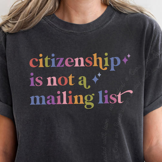 Citizenship is not a Mailing List Care & Resist progressive t-shirt in Graphite