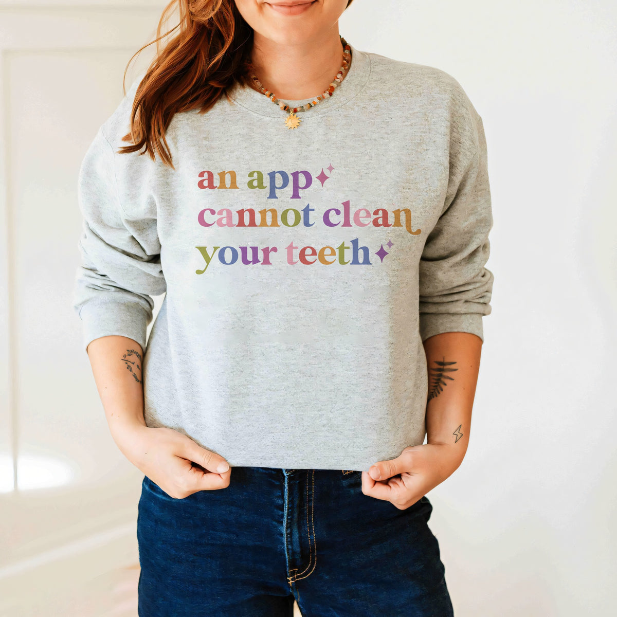 An App Cannot Clean Your Teeth Care & Resist Gildan crewneck sweatshirt in Sport Grey