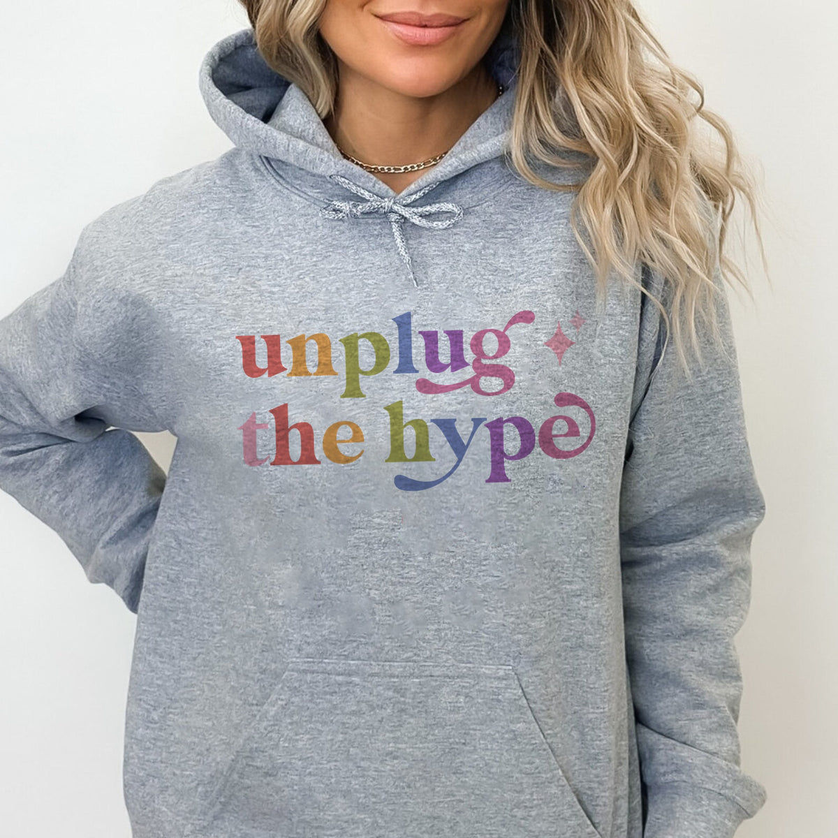Unplug the Hype Care & Resist Gildan hoodie in Sport Grey