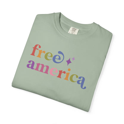 Free America Care & Resist rainbow Comfort Colors tee