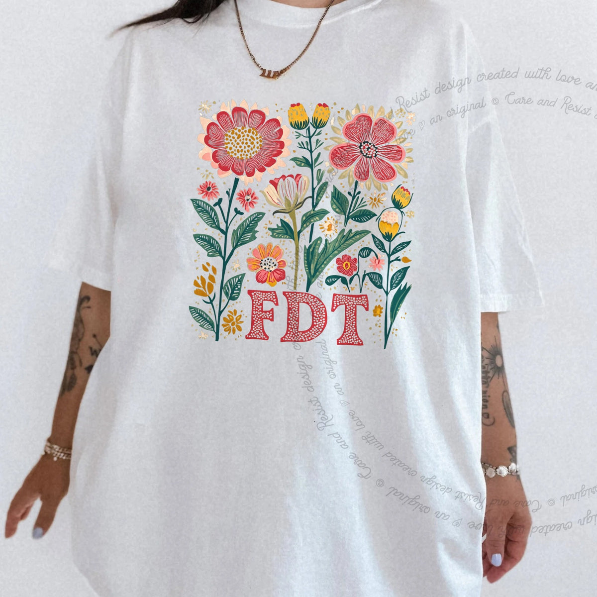 FDT Floral Care & Resist progressive t-shirt in White