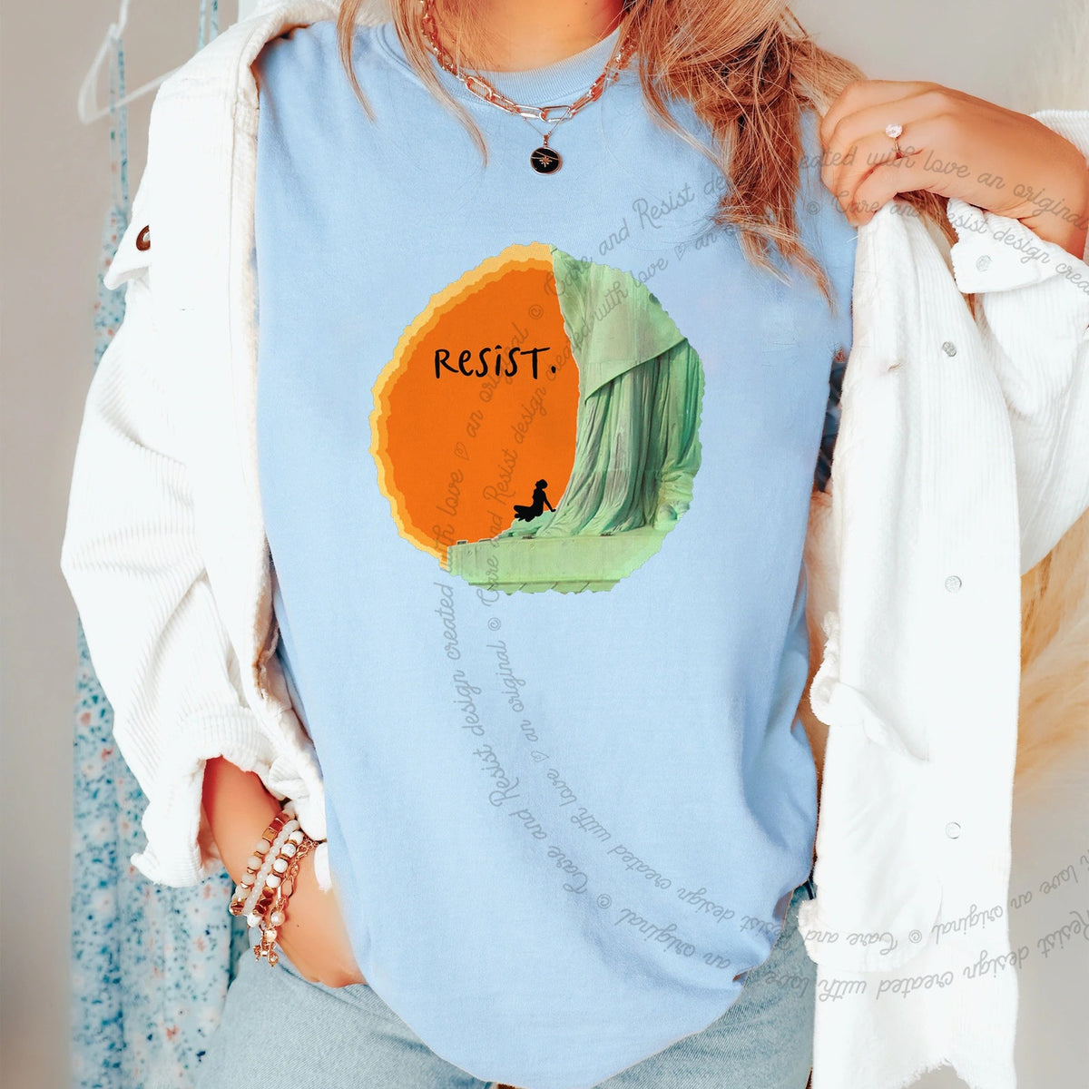 Resist Care & Resist progressive t-shirt in Chambray